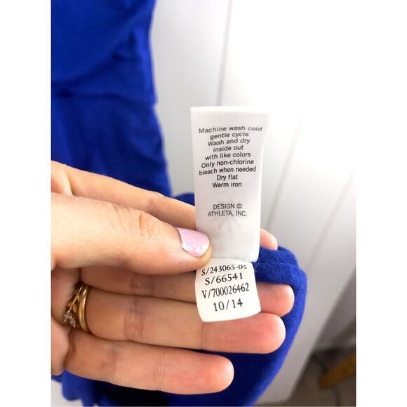 Athleta Wool Blend Solstice Short Sleeve Ruched‎ Tee Midi Dress Cobalt Blue XS - Picture 9 of 10